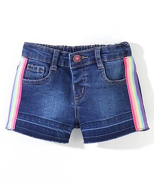 Babyhug Cotton Mid Thigh Length Stretchable Denim Shorts with Ribbon Patch - Blue