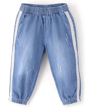 Babyhug 100% Cotton Denim Full Length Joggers- Blue
