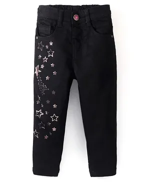 Babyhug Denim Full Length Jeans With Stretch with Stars Printed - Black