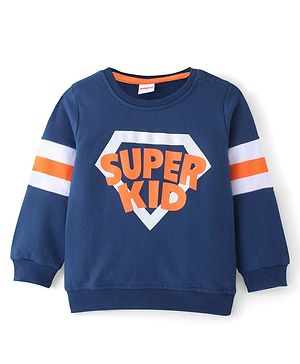 Babyhug Cotton Knit Full Sleeves Sweatshirt with Text Graphics - Navy Blue