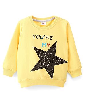 Babyhug 100% Cotton Knit Full Sleeves Star Graphics Sweatshirt - Yellow