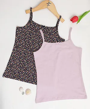 Charm n Cherish Sleeveless Cami Slips Floral Print Pack Of 2 - Black & Purple