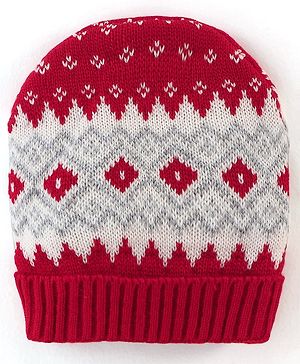 Babyhug Knit Woollen Cap - Red & Grey