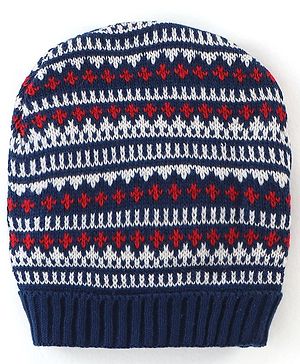 Babyhug Knit Woollen Cap - Blue Red & White