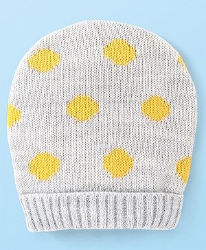Babyhug Woollen Caps with Polka Dot Grey - Diameter 10 cm