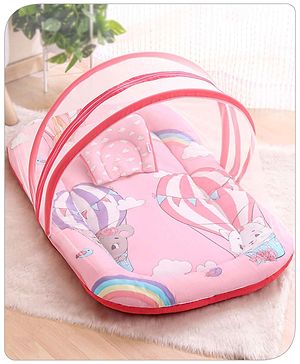 Babyhug Cotton Bedding Set with Mosquito Net Hot Air Balloon Print -  Pink