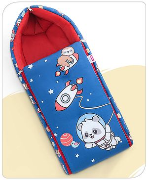 Babyhug Cotton Sleeping Bag with Digital Animal Astronaut Print- Blue