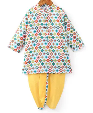 Babyhug Cotton Full Sleeves Kurta & Dhoti With Square Print - Multicolour