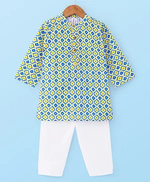 Babyhug 100% Cotton Knit Full Sleeves Printed Kurta & Pajama Set - Yellow