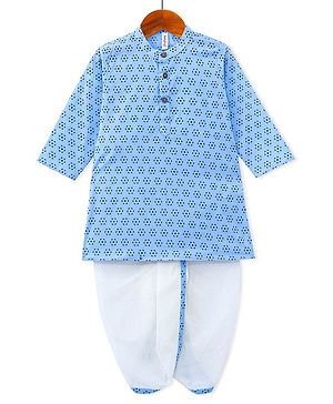 Babyhug Cotton Woven Full Sleeves Kurta & Dhoti Set Floral Print - Blue