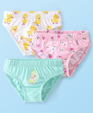 Babyhug 100% Cotton Single Jersey Knit Panties Floral Print Pack of 3 - Pink White & Green