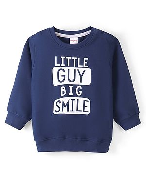 Babyhug 100% Cotton Full Sleeves Sweatshirt with Text Graphics Print - Navy Blue