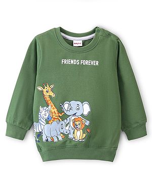 Babyhug 100% Cotton Knit Full Sleeves Sweatshirt With Wild Animals Print - Green