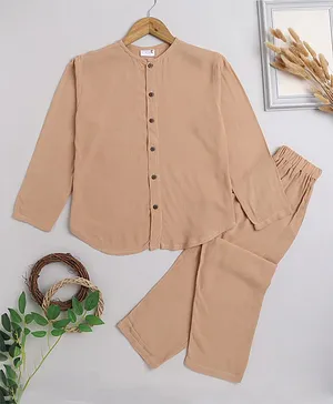 BAATCHEET Full Sleeves Solid & Wrinkled Co Ord Set - Peach