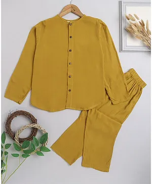 BAATCHEET Full Sleeves Solid & Wrinkled Co Ord Set - Mustard Yellow