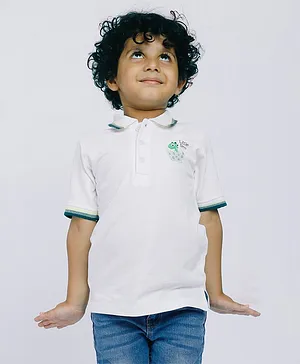 Calin Kids Half Sleeves Baby Dinosaur Printed Polo Tshirt - White