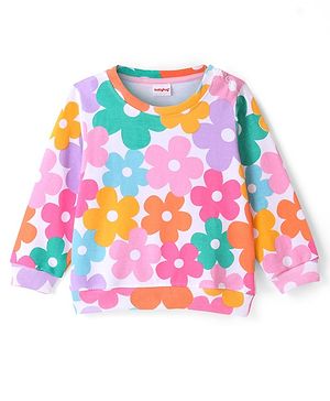 Babyhug 100% Cotton Full Sleeves Sweatshirt With All Over Floral Print - White