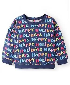 Babyhug 100% Cotton Knit Full Sleeves Sweatshirt With Text Print - Navy Blue