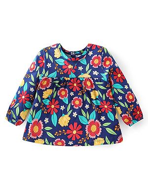 Babyhug Cotton Knit Full Sleeves Floral Printed Top with Tassel Detailing - Navy Blue