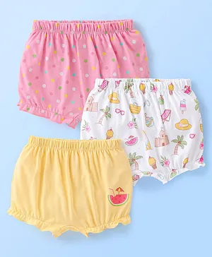 Babyhug 100% Cotton Knit Beach Print Bloomers Pack of 3 - Multicolour
