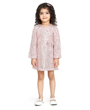 Peppermint Full Sleeves Sequin Embellished Dress -Pink