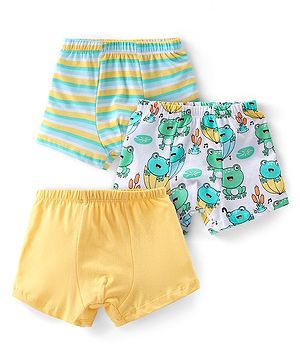 Babyhug 100% Cotton Trunk Striped & Frog Print Pack Of 3 - Yellow White & Green