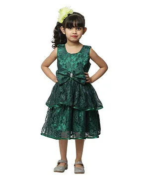 Wish little Sleeveless Floral Lace Embellished & Bow Detailed Fit & Flared Dress - Green