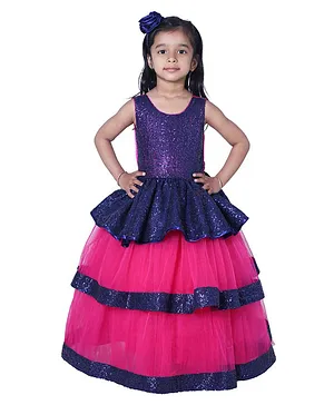 Wish little Sleeveless Shimmer Layered Peplum Style Fit & Flare Prom Gown - Pink