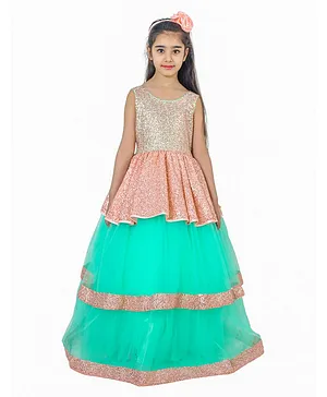 Wish little Sleeveless Shimmer Layered Peplum Style Fit & Flare Prom Gown - Green