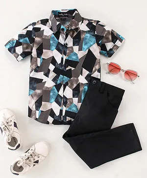 Knotty Kids Half Sleeves Geometric Abstract Printed Shirt & Pant Set - Multi Colour