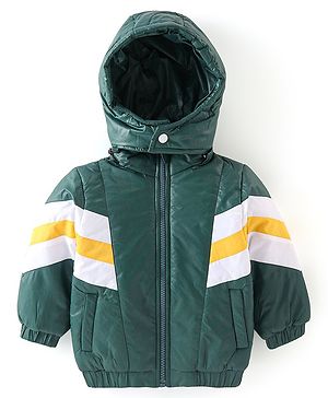 Babyhug Full Sleeves Color Block Hoodie With Pockets - Green