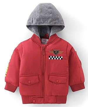 Babyhug Full Sleeves Hooded Jacket Racer Print - Red