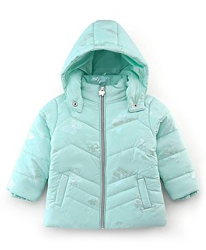 Babyhug Full Sleeves Hoodie with Butterfly Foil Print - Aqua