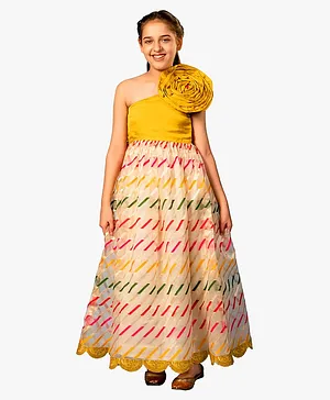 Jilmil Girls Organza Long Dress - Yellow