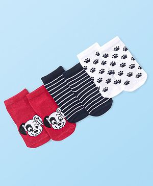Cute Walk by Babyhug Cotton Knit Anti-Bacterial Ankle Length Dalmatians & Paw Design Socks Pack of 3 - Multicolour
