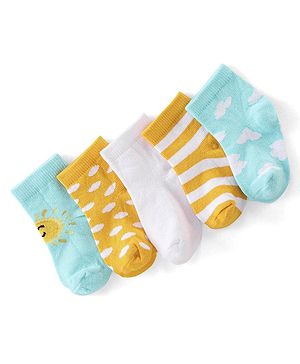 Cute Walk by Babyhug Cotton Ankle Length Anti-Bacterial Socks Stripes Design Pack of 5 - Multicolour