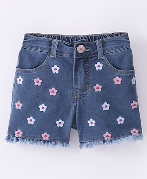 Babyhug Cotton Shorts With Stretch & Floral Print - Blue