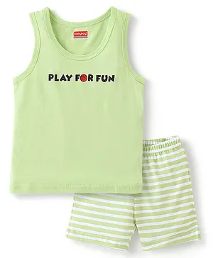 Babyhug 100% Cotton Knit Sleeveless Sando & Shorts Set Text Print - Green