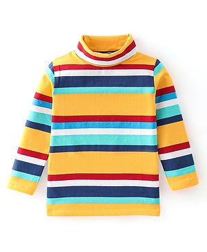 Babyhug Cotton Knit Full Sleeves Striped Skivi T-Shirt - Yellow & Blue