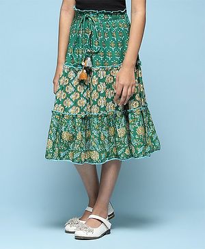 BIBA Rayon All Over Printed Short Skirt - Green