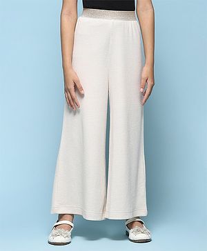 BIBA Cotton Full Length Ivory Cotton Solid Pants - Off White