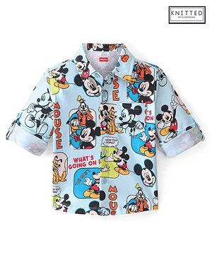 Babyhug 100% Cotton Knit Full Sleeve Shirt With Mickey Mouse & Friends Print - Blue
