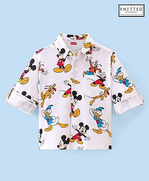 Babyhug 100% Cotton Knit Full Sleeve Shirt With Mickey Mouse & Friends Print - White