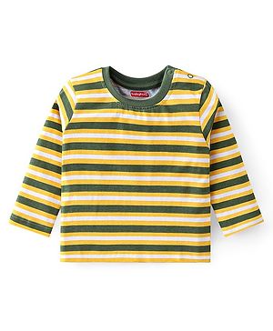 Babyhug 100% Cotton Knit Full Sleeves Striped T-Shirt - Yellow & Green