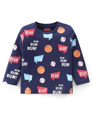 Babyhug 100% Cotton Knit Full Sleeves T-Shirt With Text Print - Navy Blue