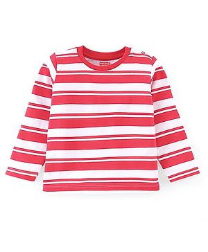 Babyhug Cotton Knit Full Sleeves Striped T-Shirt - Red & White