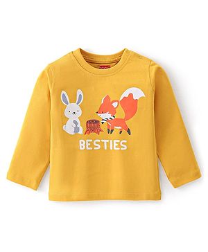 Babyhug Cotton Knit Full Sleeves T-Shirt with Bunny & Foxy Graphic Print - Yellow