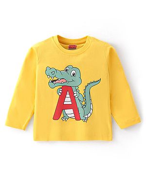 Babyhug 100% Cotton Knit Full Sleeves T-Shirt with Crocodile Graphics -Yellow