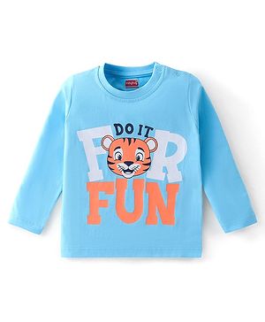 Babyhug Cotton Knit Full Sleeves Tiger & Text Graphics T-Shirt - Blue