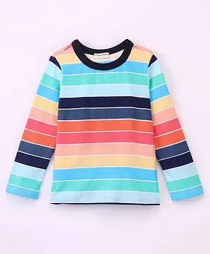 CrayonFlakes Full Sleeves Stripes Printed Tee - Blue